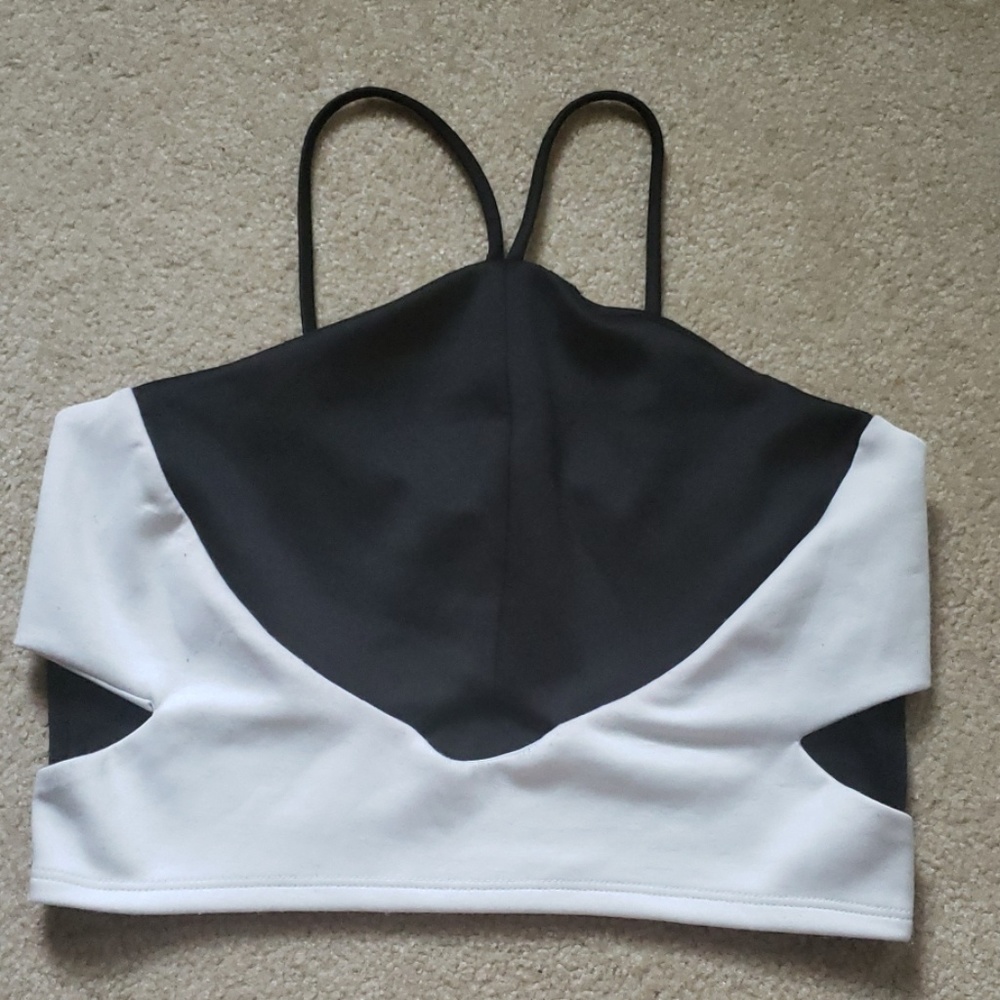 Black and white color block crop top